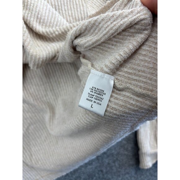 LBLC The Label Hoodie Women's Large Beige Ribbed Pullover Sweater - Picture 6 of 7